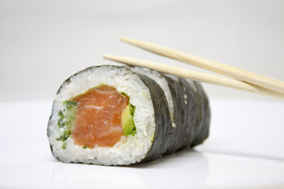 Close-up of sushi served in plate