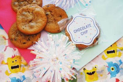 High angle view of cookies