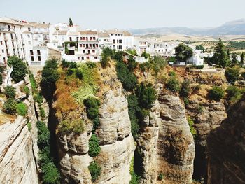 Panoramic view of trees and buildings against sky