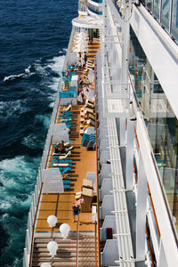 High angle view of staircase by sea