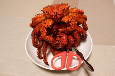 High angle view of dessert in plate on table