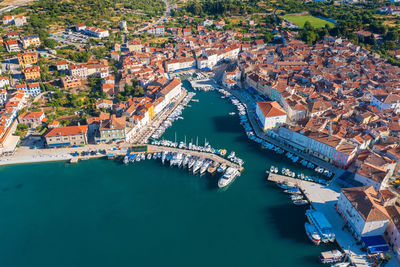 Aerial view of cres, a town in cres island, the adriatic sea in croatia