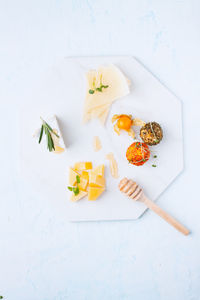 High angle view of food in plate on table