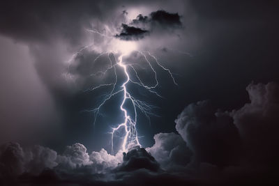 Thunderstorm and lightning in dark clouds display at night