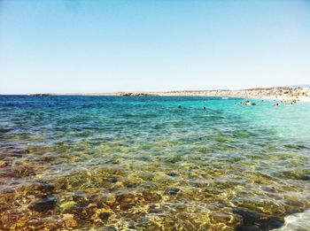 Scenic view of calm sea against clear sky