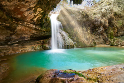 Scenic view of waterfall