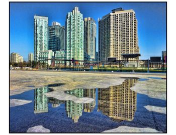 Modern buildings against blue sky