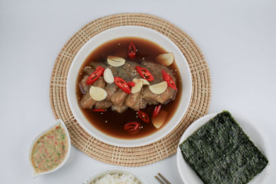 High angle view of food in bowl on table