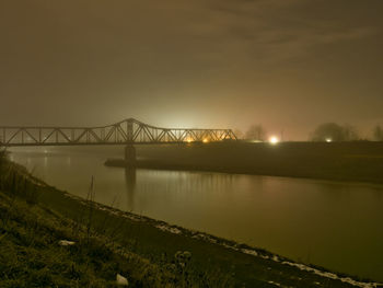 Bridge over river at foggy night 