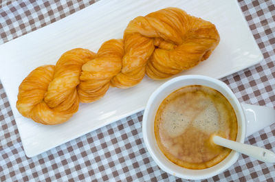 High angle view of breakfast on table