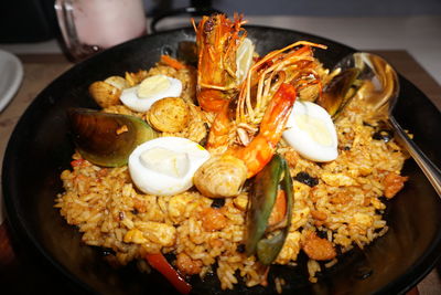 High angle view of food in plate