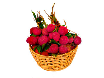 High angle view of strawberries in basket