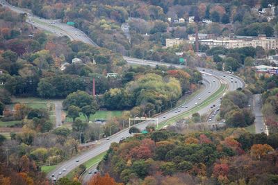 High angle view of highway in city