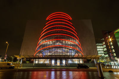 Illuminated modern building at night