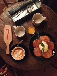 High angle view of breakfast on table