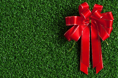 High angle view of christmas decoration on grass