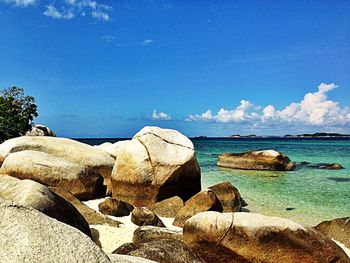 Scenic view of sea against blue sky