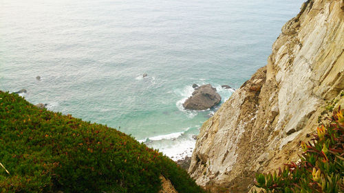 High angle view of rocks on beach