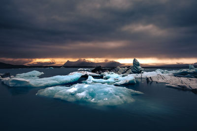 View of iced lagoon in iceland during the sunset