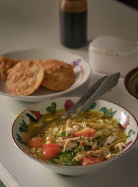 Close-up of breakfast served on table
