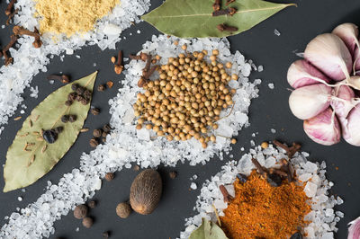 High angle view of spices on table