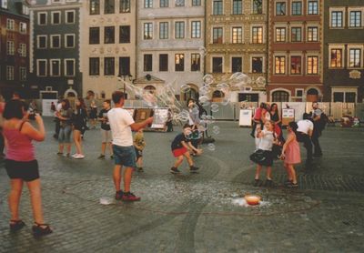 People walking on city street