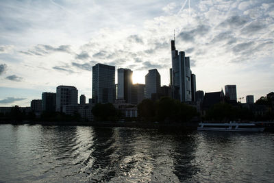 Frankfurt city skyline in shadows