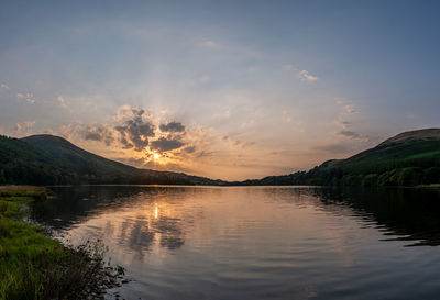 Scenic view of lake against sky during sunset