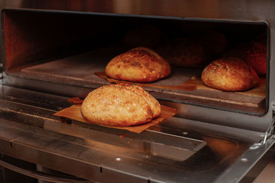 Freshly baked bread in the oven