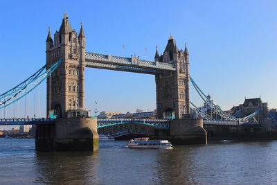 View of suspension bridge against clear sky