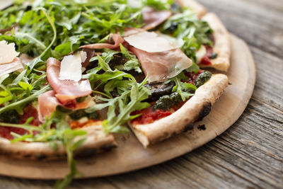 Close-up of pizza on table