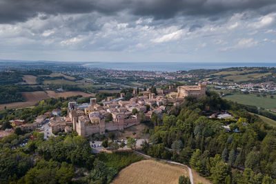 High angle view of townscape against sky