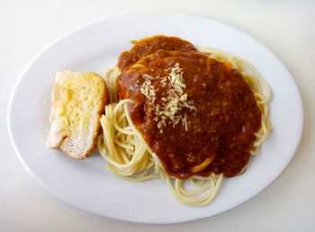 High angle view of meal served in plate