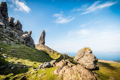 Rock formations on landscape against sky