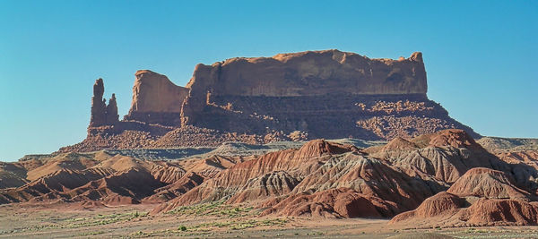 View of rocky mountain against clear sky