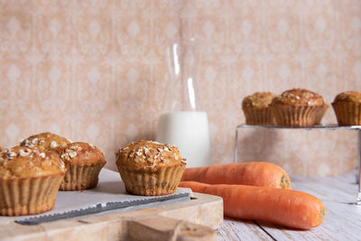 Close-up of cupcakes on table