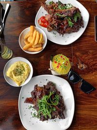 High angle view of food in plate on table