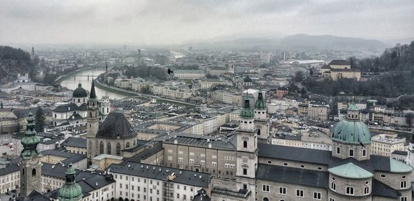 High angle view of buildings in city