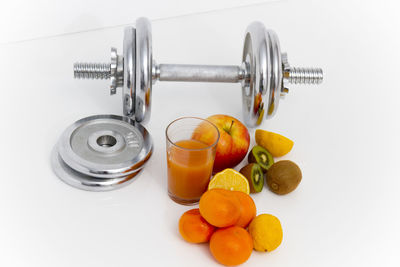 High angle view of fruits in container