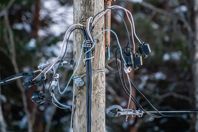 Close-up of tangled electric wires