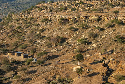 High angle view of land and mountains