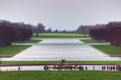 People on grassy field