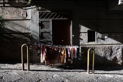 Clothes drying on wall of building