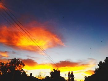 Low angle view of silhouette trees against dramatic sky