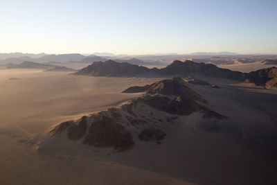 Scenic view of landscape against clear sky during sunset