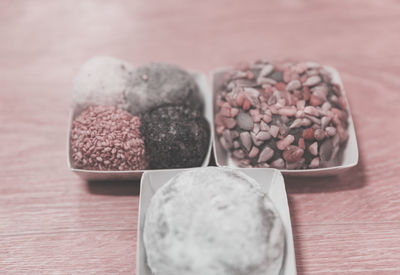 High angle view of ice cream on table