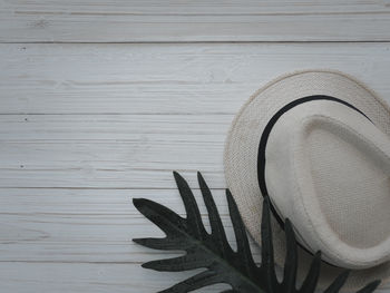 High angle view of hat on table