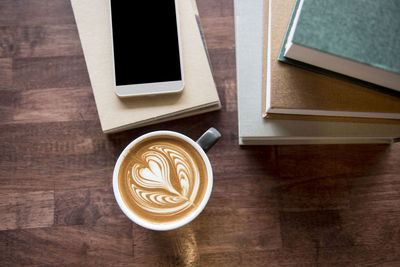 High angle view of coffee on table