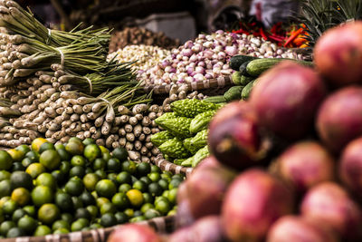 Close-up of fruits for sale at market stall