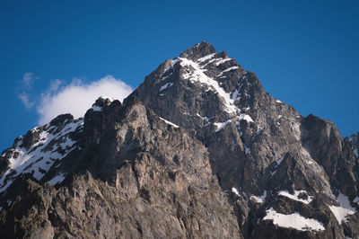 View of the himalayan peaks. close-up of a secluded mountain peak with snow on a sunny clear day
